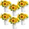 Spring Tabletop Decor – 6 Sets Artificial Sunflower Centerpieces with White Vase, Rustic Faux Sunflowers for Tables, Kitchen, Dining, and Farmhouse Home Décor